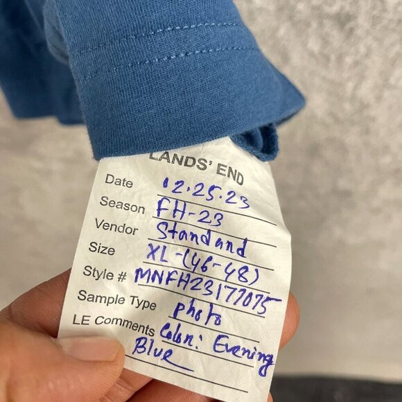 NWOT Lands' End Men's XL Long-Sleeve Shirt Bird Pocket Print Blue Cotton - Picture 6 of 7